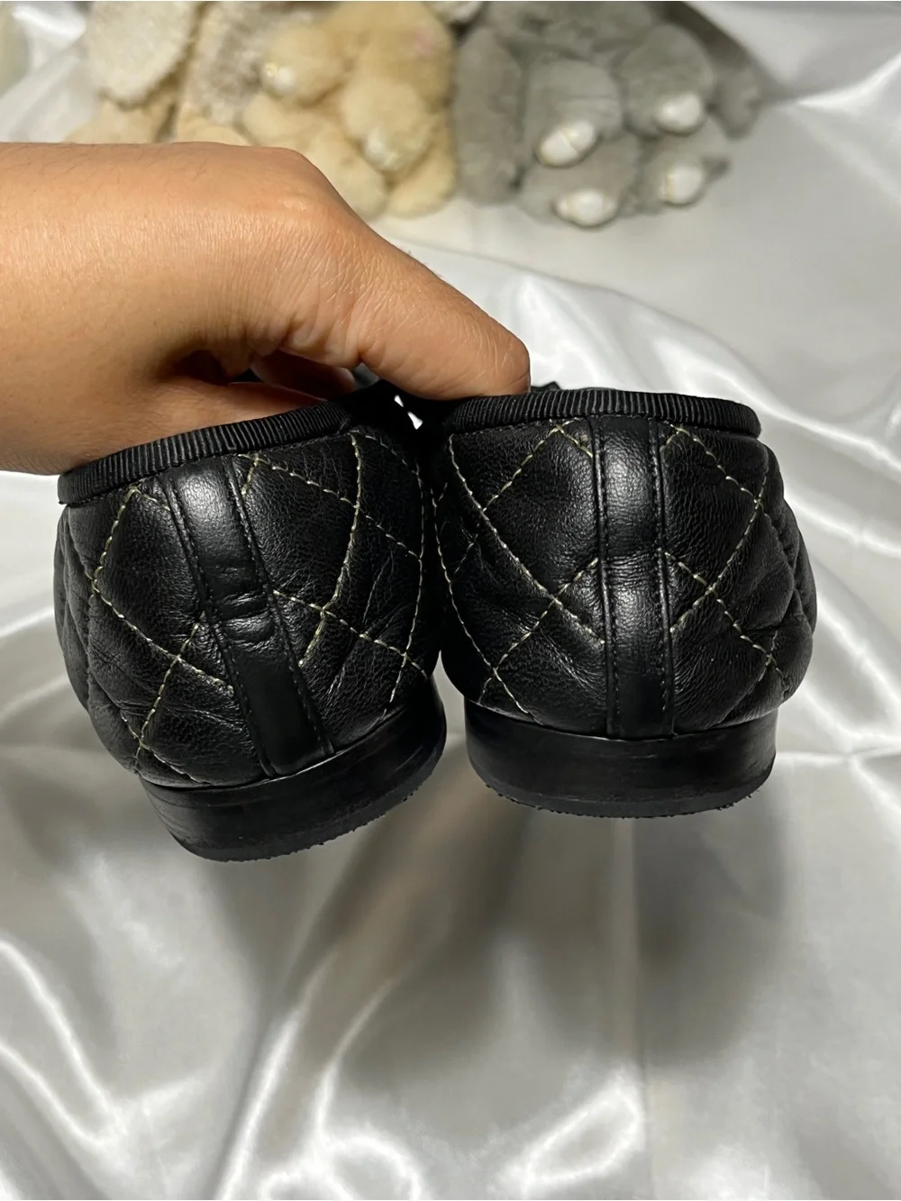 CHANEL Black Quilted Leather Ballet Flats with CC Logo